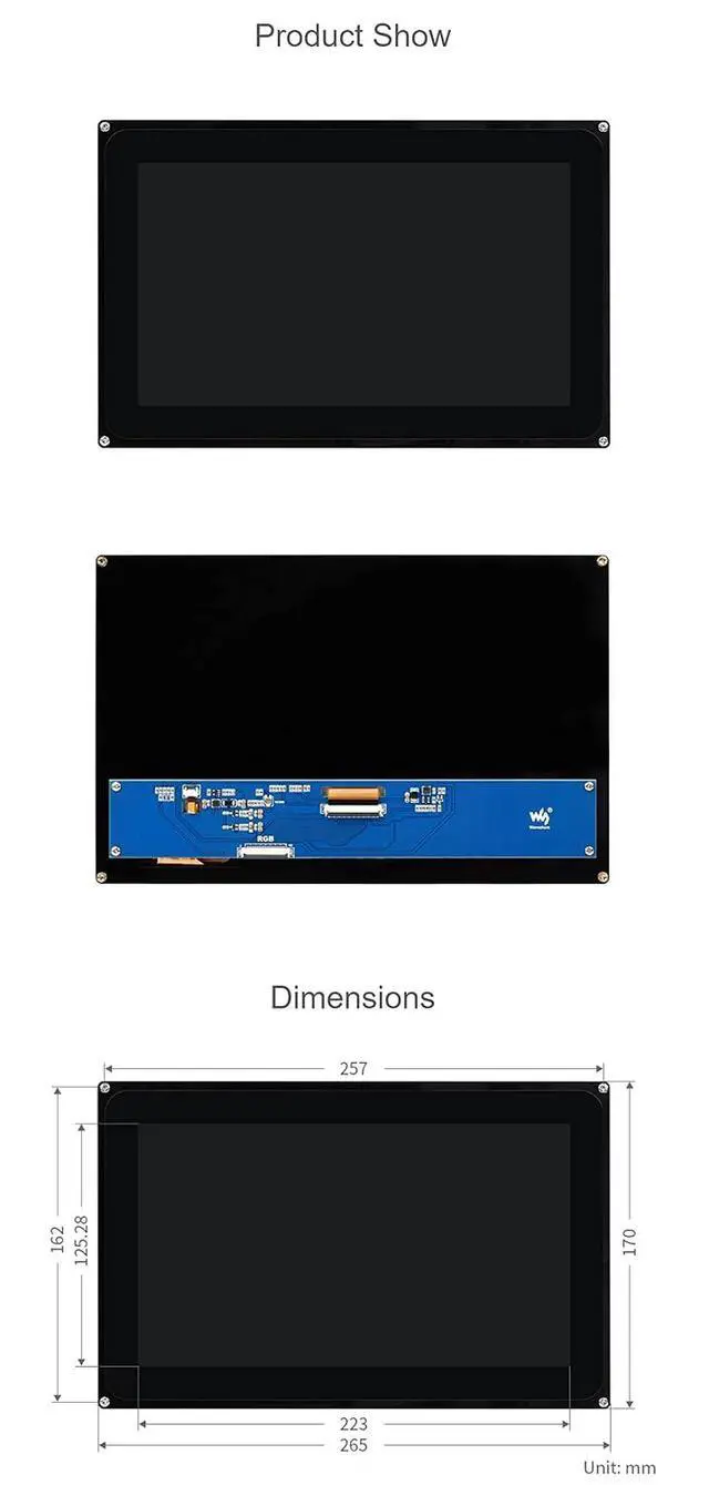 Alt view image 7 of 7 - 10.1inch Capacitive Touch LCD (F), IPS Panel, Use GT7385 Touch Controller, 1024 × 600 Pixel, RGB Interface, Support 10-Point Touch