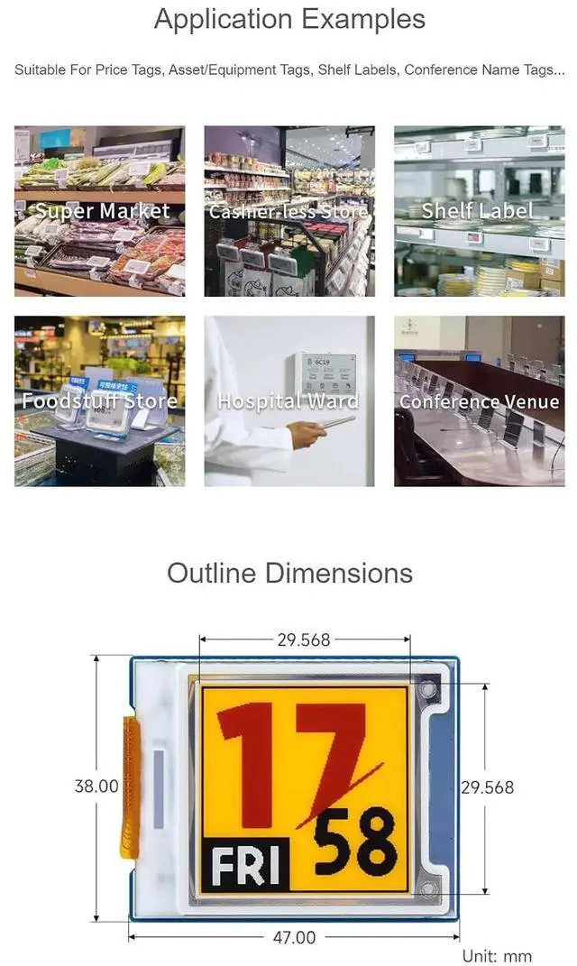 Alt view image 7 of 7 - 1.64inch Square E-Paper Module (G) for Raspberry Pi/Jetson Nano, Red/Yellow/Black/White Four Colors E-Ink Display, 168 × 168