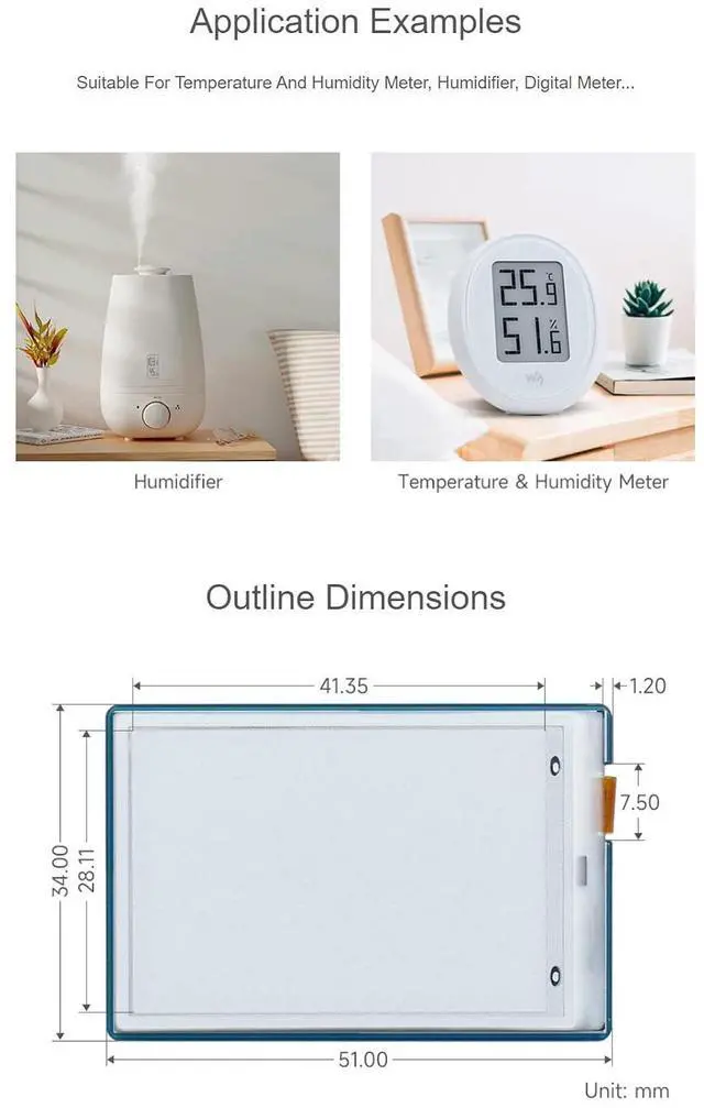 Alt view image 6 of 6 - 1.9inch Segment E-Paper Display Module, 91 Segments, I2C Interface, Support Partial Refresh, Humidifier, Digital Meter