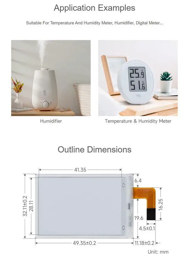 Alt view image 6 of 6 - 1.9inch Segment E-Paper Raw Panel Display Module, 91 Segments, I2C Interface, Support Partial Refresh, Humidifier, Digital Meter