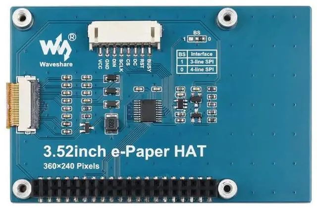 Alt view image 2 of 7 - 3.52inch e-Paper HAT for Raspberry Pi/STM32/Ardui, 360 × 240, SPI Interface, Wide Viewing Angle