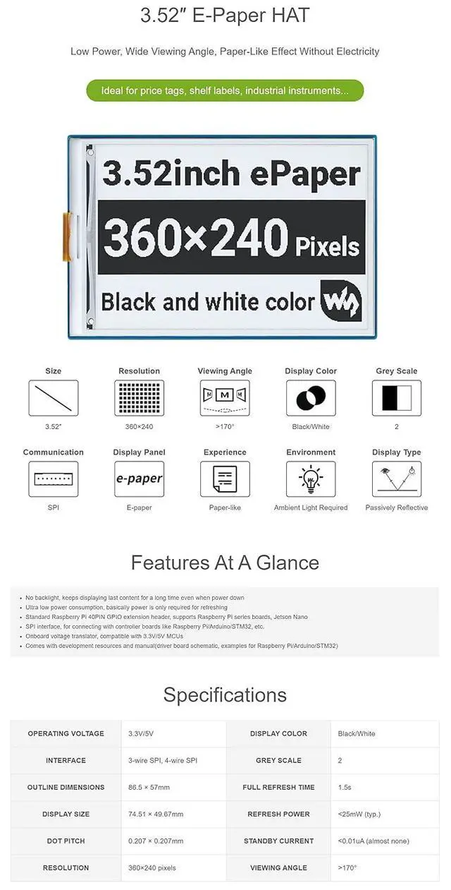 Alt view image 4 of 6 - 3.52inch E-Paper (with Board)