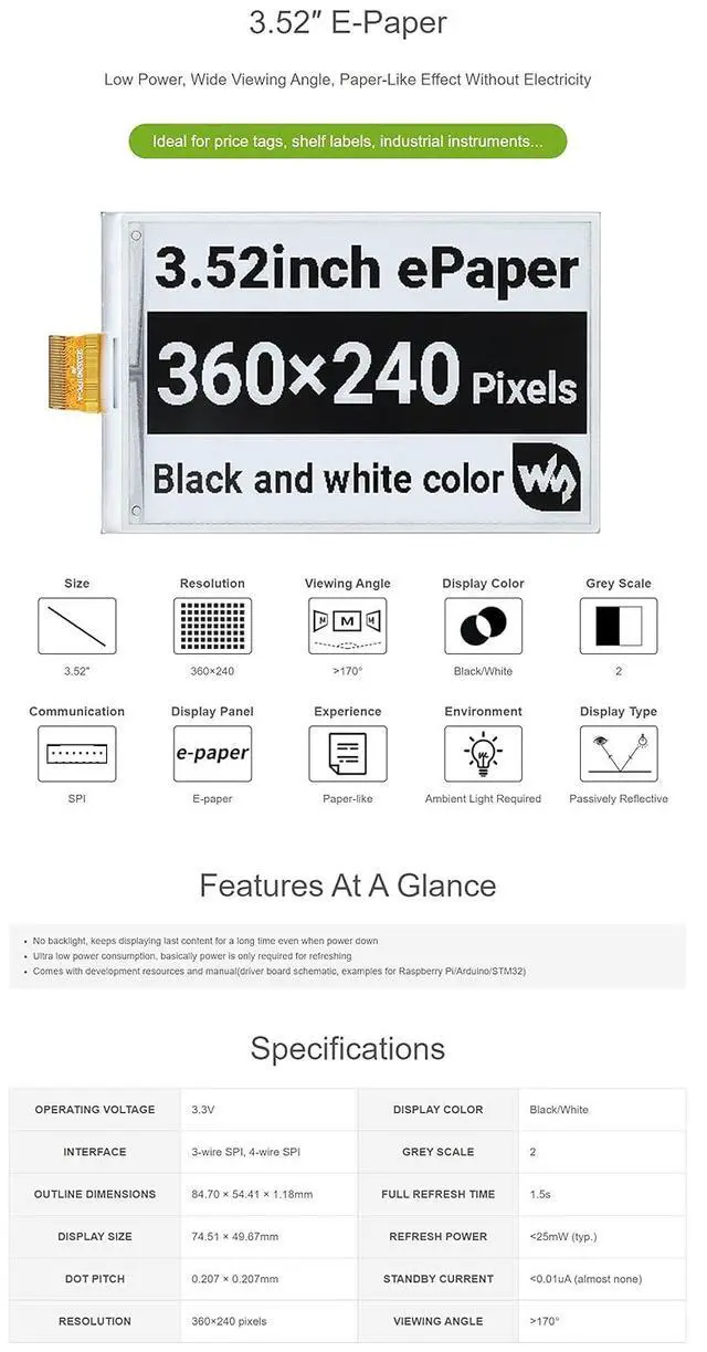 Alt view image 4 of 5 - 3.52inch E-Paper (Raw Panel)