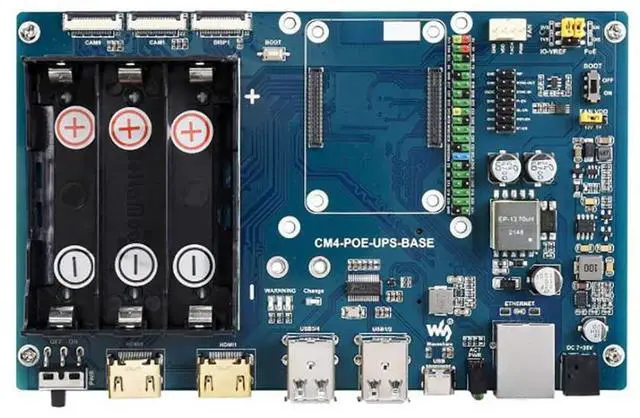 Main image of PoE UPS Uninterruptible Power Supply Base Board for All Raspberry Pi Compute Module 4 (CM4), Dual HDMI, Quad USB2.0,40PIN GPIO Header