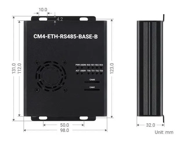 Alt view image 5 of 7 - Dual ETH Quad RS485 Mini-Computer Base on Raspberry Pi Compute Module 4(CM4 NOT Included), Gigabit Ethernet, USB2.0