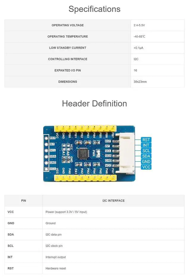Alt view image 4 of 6 - AW9523B IO Expansion Board, Expanding Up to 64 I/O Ports, I2C InterfaceAllows Using 4 Expansion Boards at The Same Time