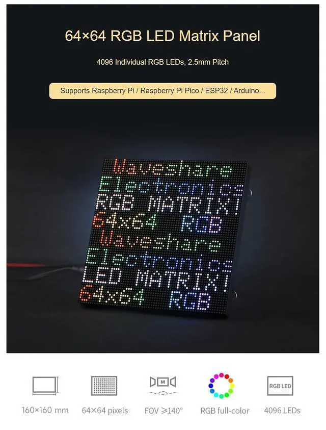 Alt view image 4 of 7 - Full-Color RGB LED Matrix Panel for Raspberry Pi 4B+ 4B 3B+ 3B 2B+ Zero W WH Pico ESP32 Ardui 2.5mm Pitch 64×64 Pixels Adjustable Brightness