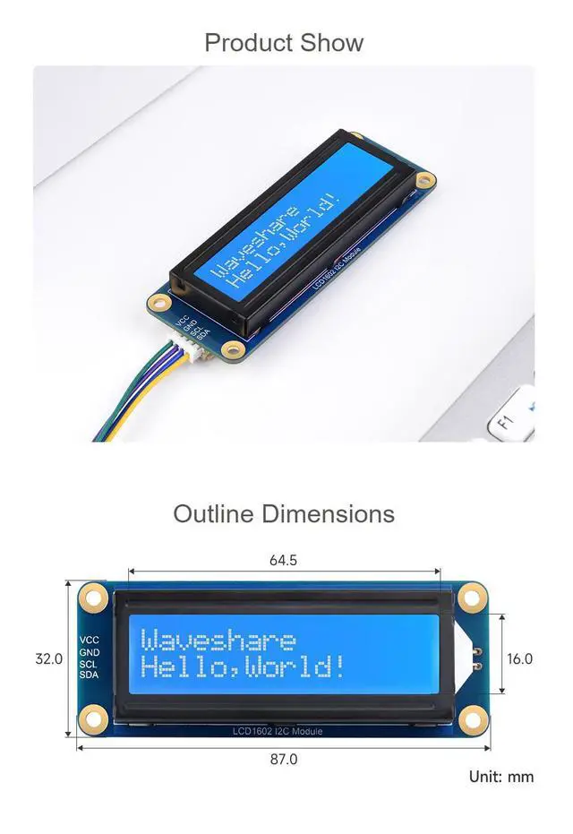 Alt view image 7 of 7 - LCD1602 Display Module for Raspberry Pi 4B+ 4B 3B+ 3B 2B+ Zero W WH Pico Jetson Nano ESP32 Ardui...I2C Display Module 3.3V/5V 16x2 Characters White Color Blue Background