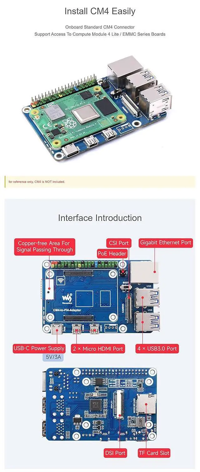 Alt view image 6 of 7 - CM4 to Pi 4B Adapter for Raspberry Pi, Use CM4 to Reproduce The Original Appearance of The Pi 4B, Alternative Solution