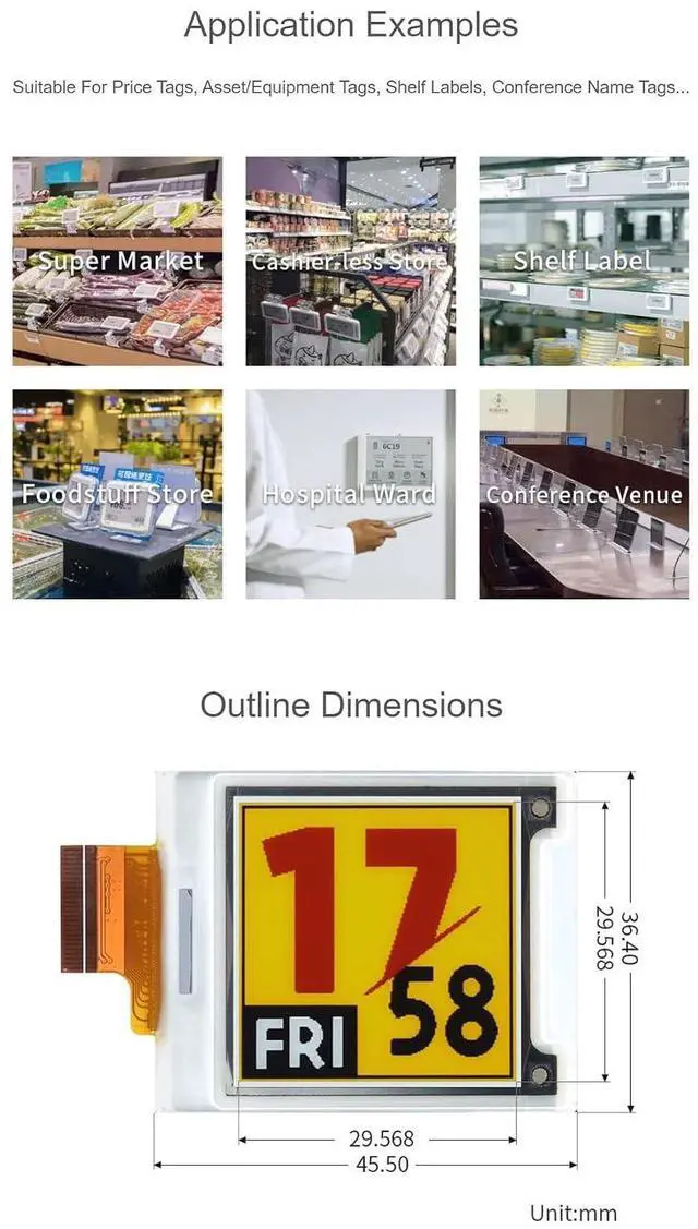 Alt view image 6 of 6 - 1.64inch Square E-Paper (G) Raw Display Panel, Red/Yellow/Black/White for Color E-Ink Screen, 168 × 168