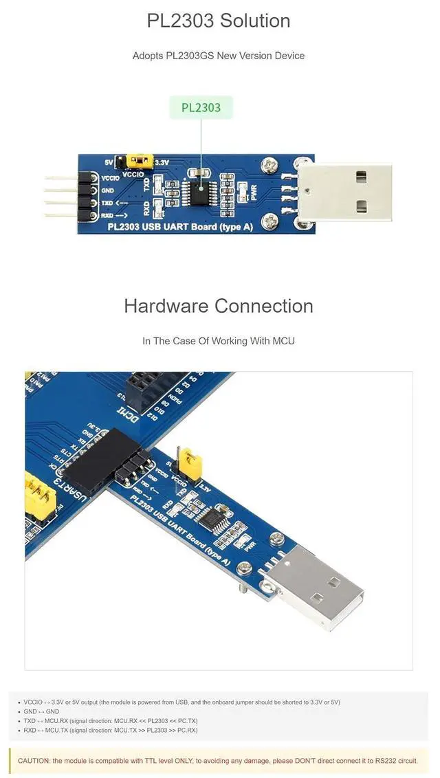 Alt view image 5 of 6 - PL2303 USB to UART (TTL) Communication Module V2, Compatible with 1.8V/2.5V/3.3V/5V Logic Level, USB-A Interface