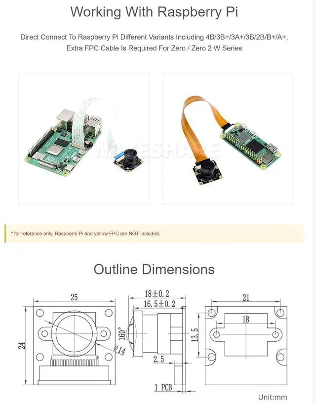 Alt view image 6 of 6 - OV9281-160 Mono Camera Compatible Raspberry Pi Series Board, 160°FOV, Global Shutter, 1MP (1280 × 800)