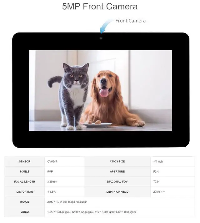 Alt view image 5 of 7 - 8inch Capacitive Touch Display Panel for Raspberry Pi Series Board, DSI Interface, with OV5647 5MP Front Camera, 800×480 Resolution