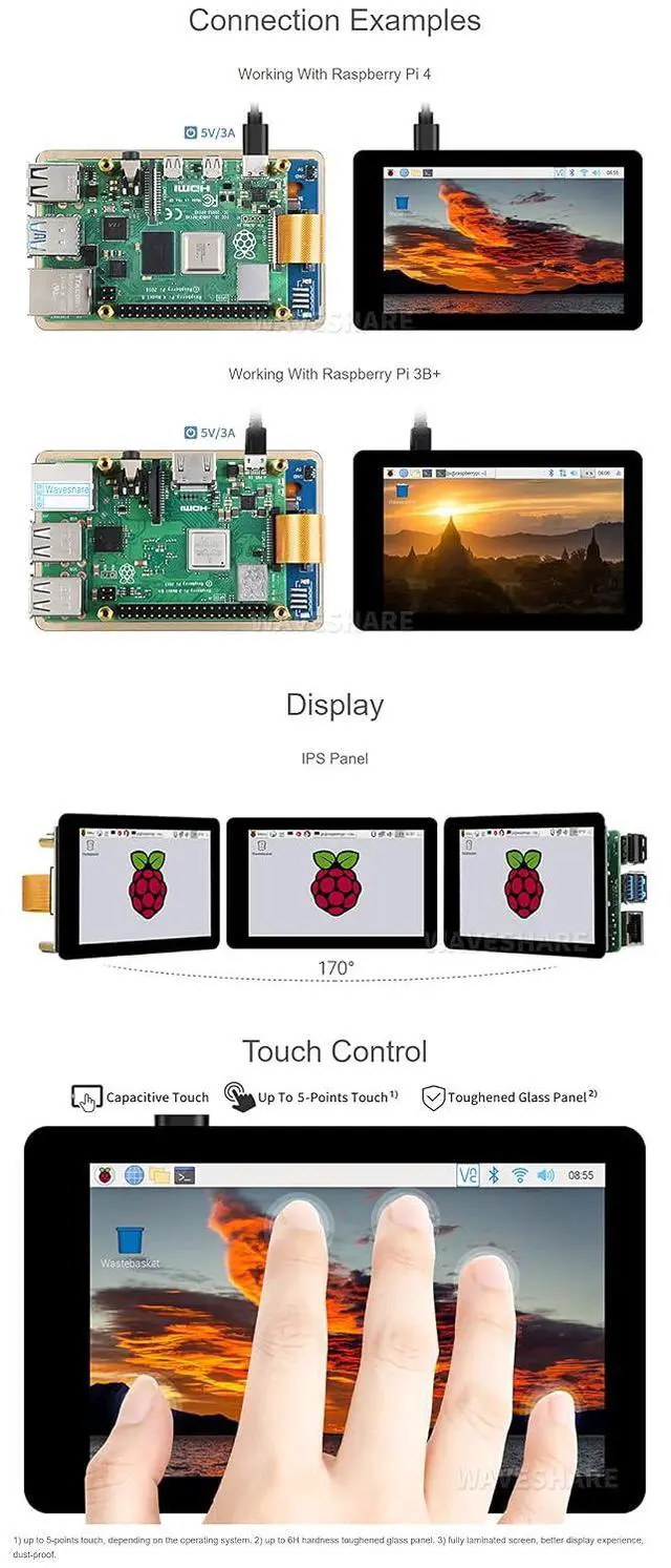 Alt view image 5 of 6 - 4inch Capacitive Touch Display for Raspberry Pi Series Board, IPS Panel, DSI Interface, 480×800 Resolution,up to 5-Points Touch