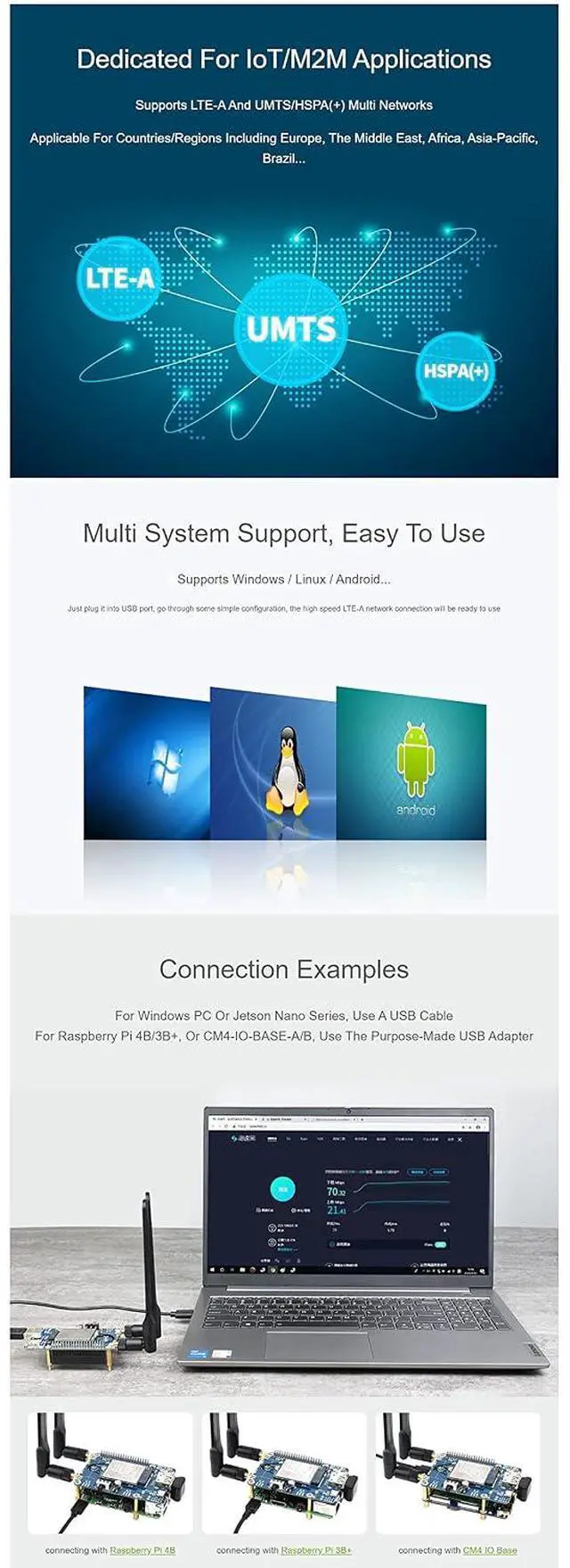 Alt view image 4 of 7 - EM06-E LTE Cat-6 HAT for Raspberry Pi/Jetson Nano, High-Accuracy GNSS, Dual Antennas LTE-A Networking, Multi Regions Multi Band