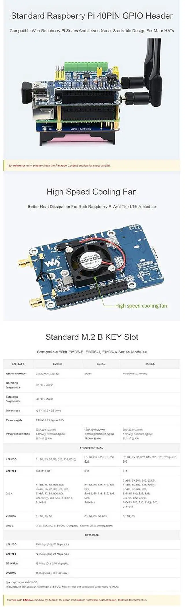 Alt view image 5 of 7 - EM06-E LTE Cat-6 HAT for Raspberry Pi/Jetson Nano, High-Accuracy GNSS, Dual Antennas LTE-A Networking, Multi Regions Multi Band