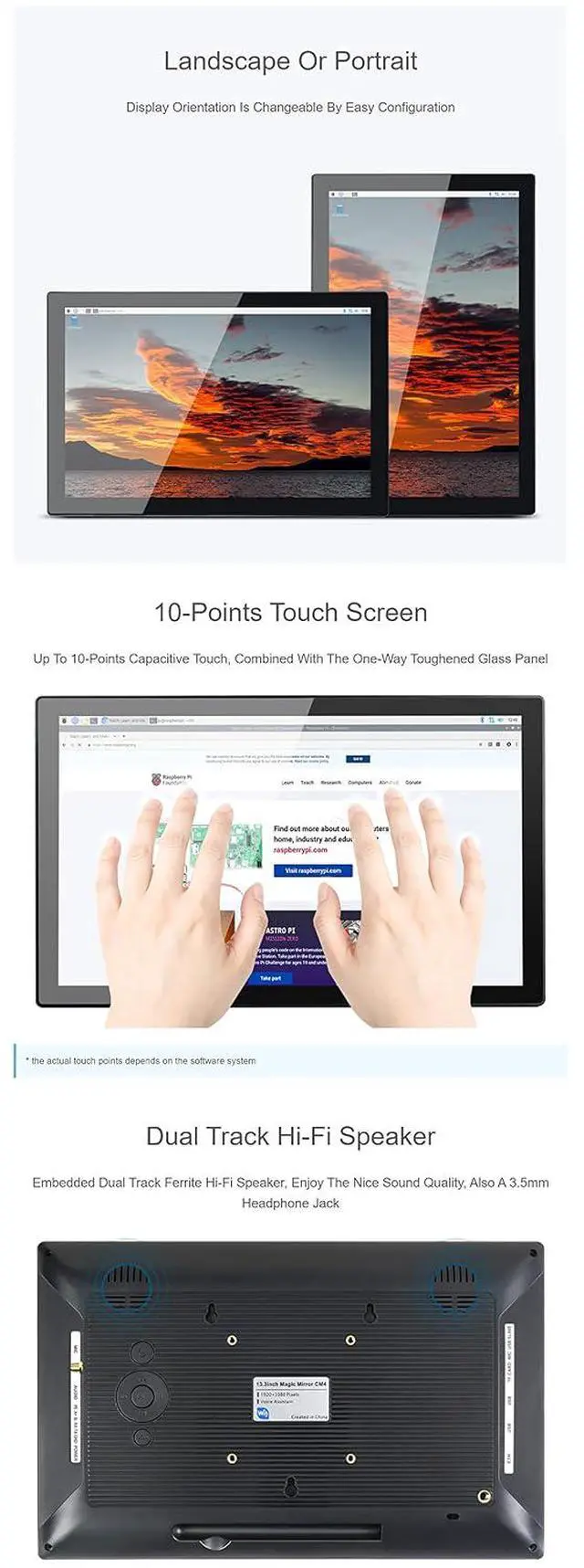 Alt view image 6 of 7 - Mini-Computer Powered by for Raspberry Pi Compute M4 (CM4 not Include), 13.3inch HD Touch Screen, 10-Points Touch, USB/ETH Ports