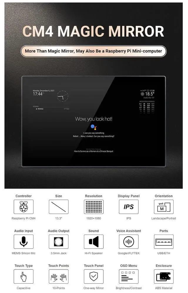 Alt view image 4 of 7 - Mini-Computer Powered by for Raspberry Pi Compute M4 (CM4 not Include), 13.3inch HD Touch Screen, 10-Points Touch, USB/ETH Ports