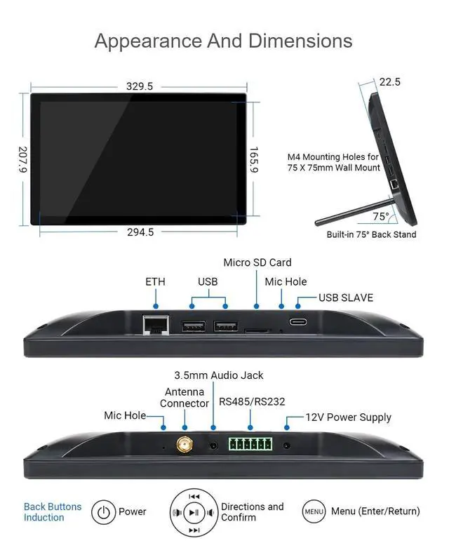 Alt view image 7 of 7 - Mini-Computer Powered by for Raspberry Pi Compute M4 (CM4 not Include), 13.3inch HD Touch Screen, 10-Points Touch, USB/ETH Ports