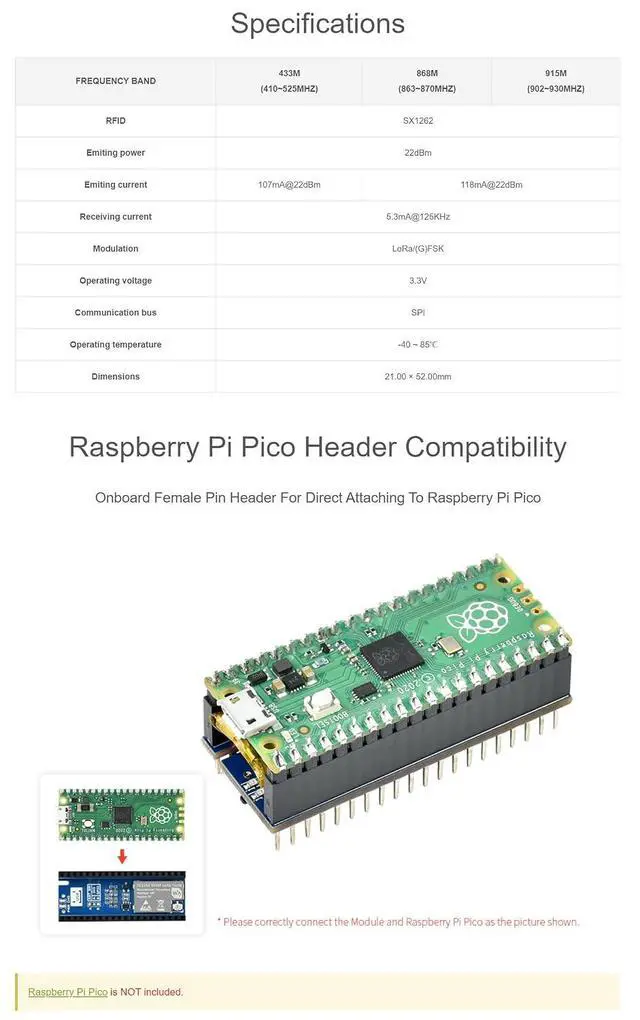 Alt view image 4 of 6 - SX1262 LoRa Node Module for Raspberry Pi Pico Series Boards, Support LoRaWAN Protocol, Different Frequency Bands Available