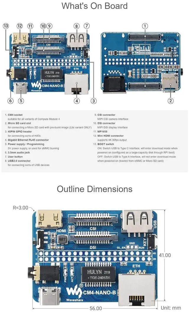 Alt view image 5 of 5 - Nano Base Board (B) for Raspberry Pi Compute Module 4, 40PIN GPIO, Same Size As CM4