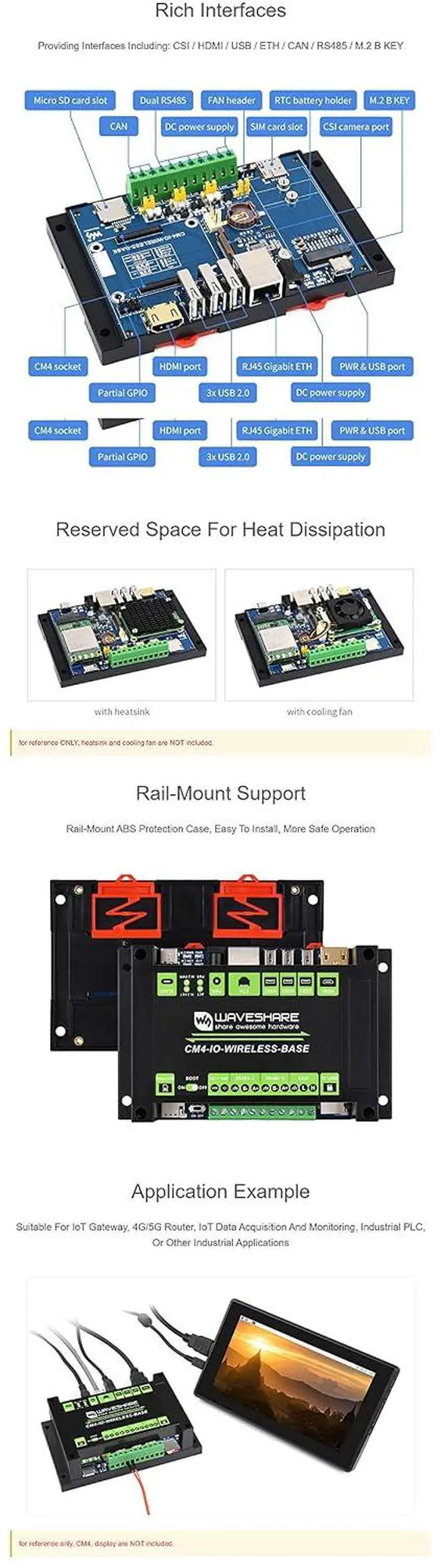 Alt view image 5 of 7 - Industrial IoT Wireless Expansion Module Based for Raspberry Pi Compute Module 4 (CM4),Support 4G/5G/LoRa, Multi Interfaces Come with 4G Module SIM7600G-H-PCIE