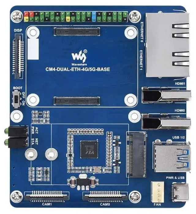 Main image of Dual Gigabit Ethernet 5G/4G Cellular Support Base Board Designed for Raspberry Pi Compute Module 4(CM4)