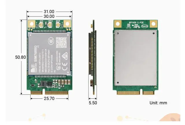 Alt view image 6 of 6 - SIM7600G-H 4G HAT (B) for Raspberry Pi Series Board, Enabling LTE Cat-4 (SIM7600G-H-PCIE)