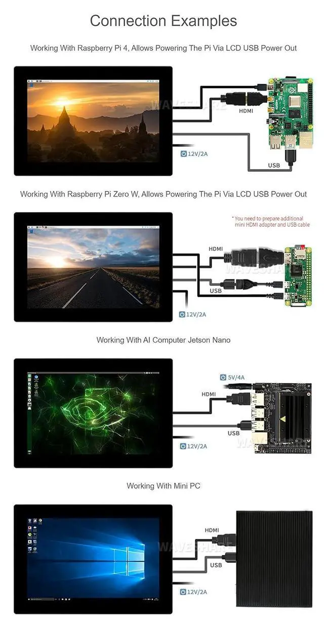 Alt view image 5 of 7 - 10.1inch HD Capacitive Touch Screen LCD (G), Compatible Supports Raspberry Pi/Jetson Nano/PC, 10-Points Touch, 1920×1200, HDMI, IPS Fully Laminated Screen