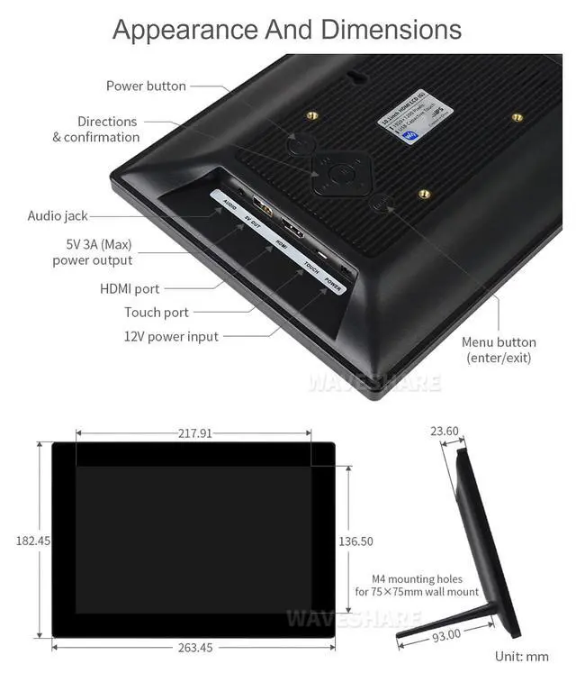 Alt view image 7 of 7 - 10.1inch HD Capacitive Touch Screen LCD (G), Compatible Supports Raspberry Pi/Jetson Nano/PC, 10-Points Touch, 1920×1200, HDMI, IPS Fully Laminated Screen