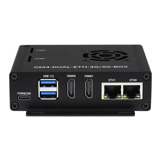Alt view image 3 of 7 - Dual Gigabit Ethernet 5G/4G Mini-Computer Based On Pi Compute Module 4 (CM4 NOT Included), Cooling Fan Inside, Metal Case Cover