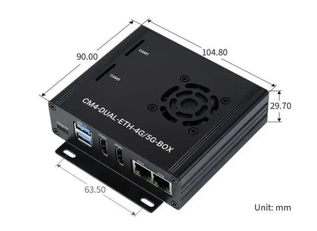 Alt view image 7 of 7 - Dual Gigabit Ethernet 5G/4G Mini-Computer Based On Pi Compute Module 4 (CM4 NOT Included), Cooling Fan Inside, Metal Case Cover
