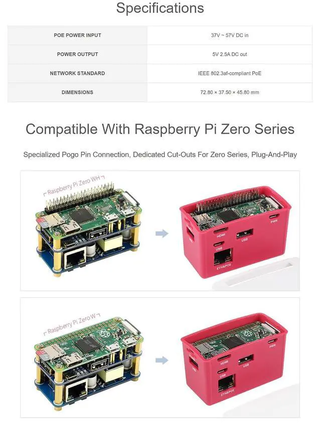 Alt view image 4 of 7 - PoE Ethernet/USB HUB Box Compatible with Raspberry Pi Zero Series, with PoE/ETH/USB HUB HAT Inside, 802.3af-Compliant, Includes 3X USB 2.0 Ports