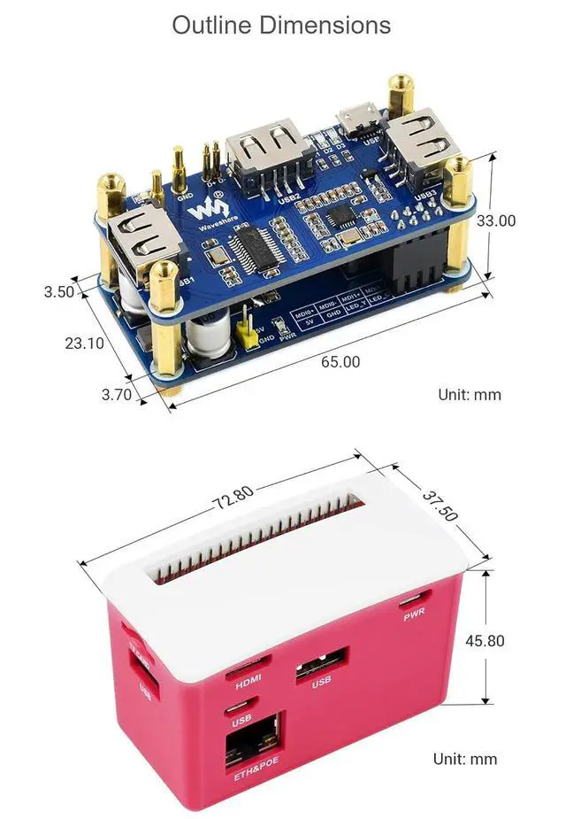 Alt view image 6 of 7 - PoE Ethernet/USB HUB Box Compatible with Raspberry Pi Zero Series, with PoE/ETH/USB HUB HAT Inside, 802.3af-Compliant, Includes 3X USB 2.0 Ports
