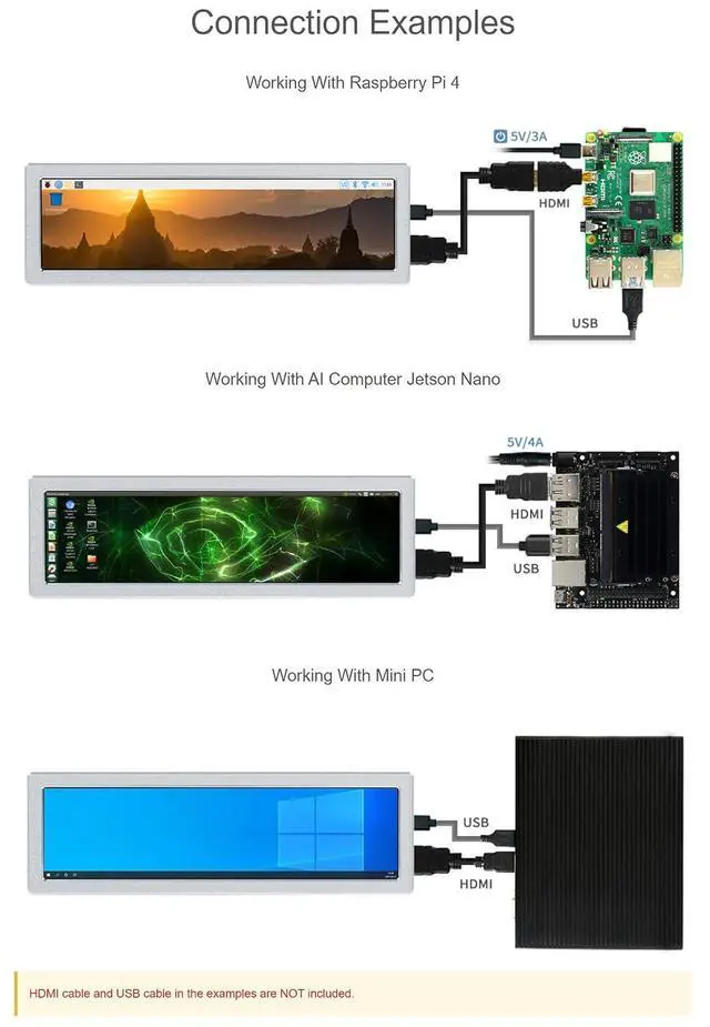 Alt view image 5 of 7 - 8.8inch Side Monitor Support Raspberry Pi/Jetson Nano/PC, 480×1920, HDMI Port, IPS Display Panel, HiFi Speaker