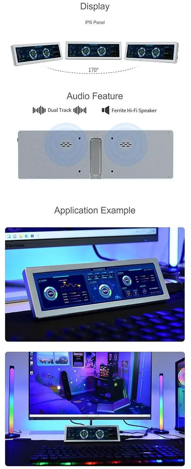 Alt view image 6 of 7 - 8.8inch Side Monitor Support Raspberry Pi/Jetson Nano/PC, 480×1920, HDMI Port, IPS Display Panel, HiFi Speaker