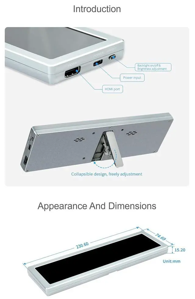 Alt view image 7 of 7 - 8.8inch Side Monitor Support Raspberry Pi/Jetson Nano/PC, 480×1920, HDMI Port, IPS Display Panel, HiFi Speaker