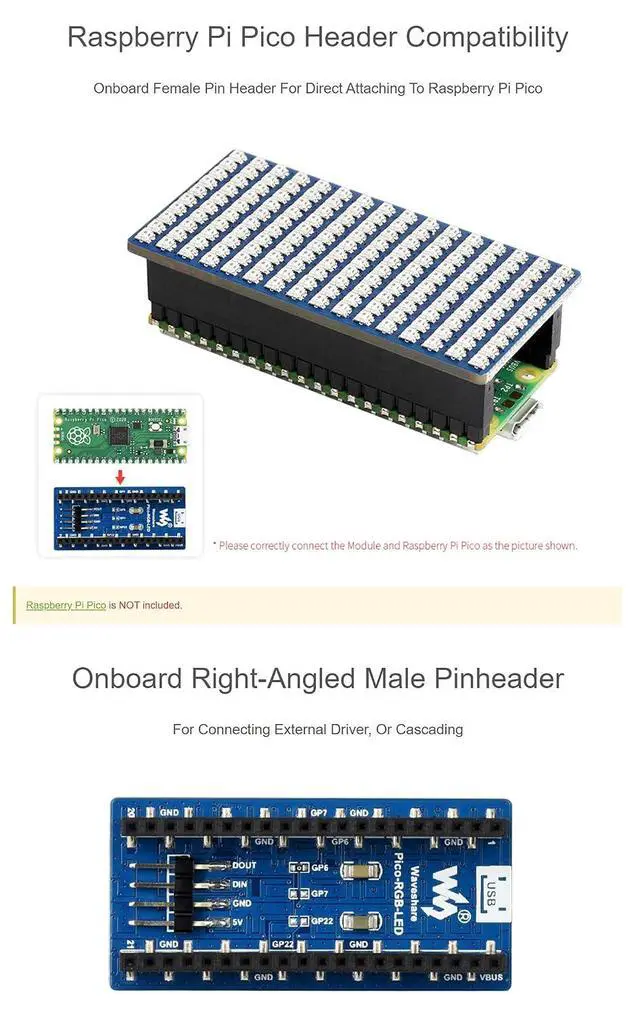 Alt view image 6 of 7 - RGB Full-Color LED Matrix Module Panel for Raspberry Pi Pico Series, Adjustable 256 Level Brightness, 16×10 RGB LEDs