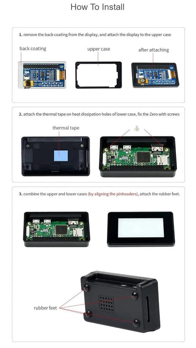Alt view image 6 of 6 - 2.13inch Touch E-Paper Eink Display Module for Raspberry Pi 4B+ 4B 3B+ 3B 2B+ Zero W WH 2W with ABS Protection Case 5-Point Touch,250×122 Pixels