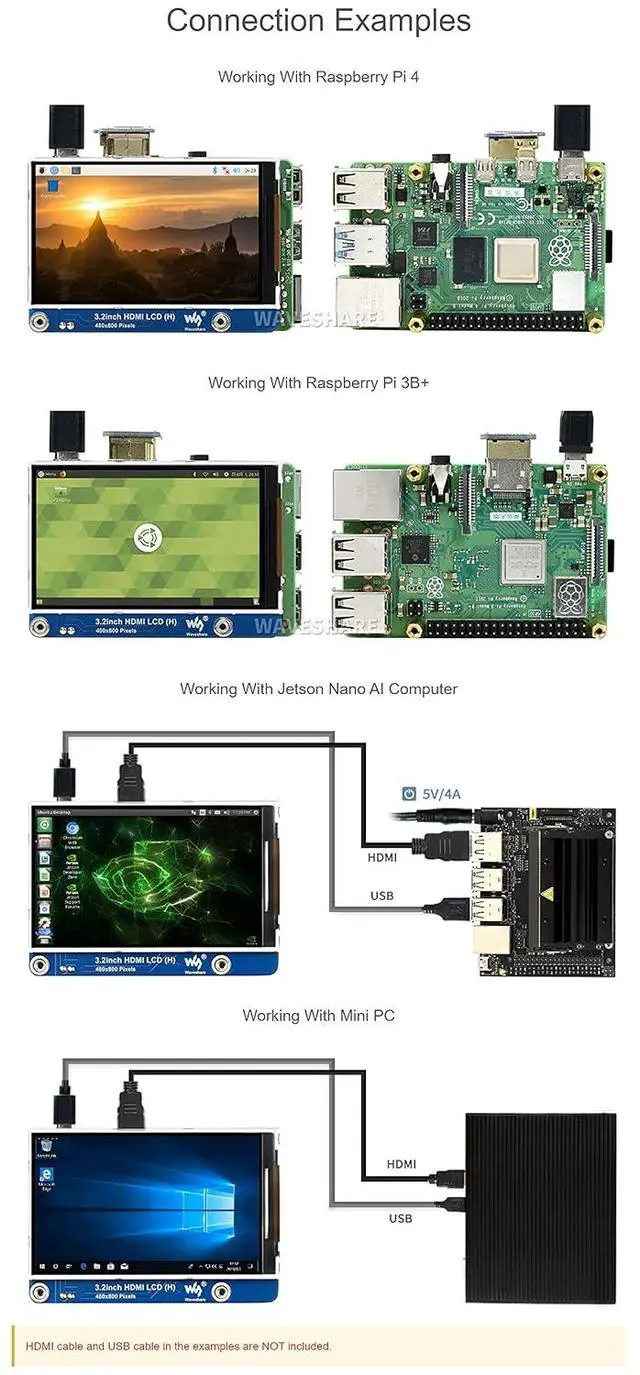 Alt view image 5 of 7 - 3.2inch HDMI IPS LCD Display (H) Fits Raspberry Pi/Jetson Nano/PC, 480×800, No Touch Screen, Adjustable Brightness