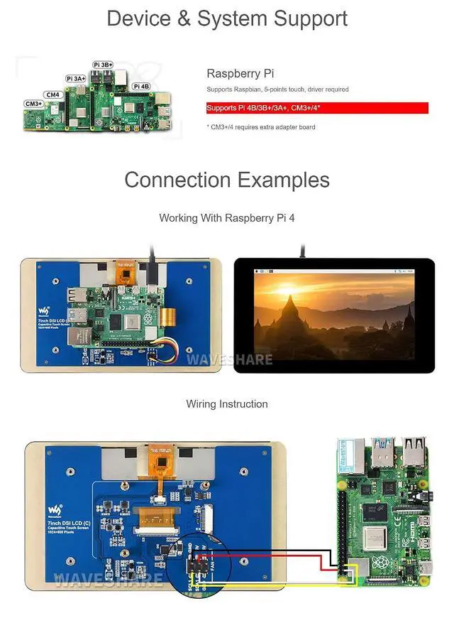 Alt view image 5 of 7 - 7inch Capacitive Touch Screen IPS Display for Raspberry Pi, 1024×600, DSI Interface, up to 5-Points Touch, Adjustable Brightness