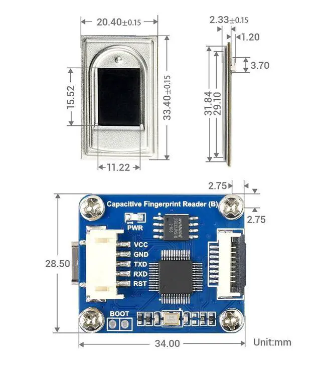 Alt view image 7 of 7 - High Precision Capacitive Fingerprint Reader (B) Module, Dual Ports UART/USB, for Fingerprint Enrolling, Image Processing, Fingerprint Matching and Searching, etc.
