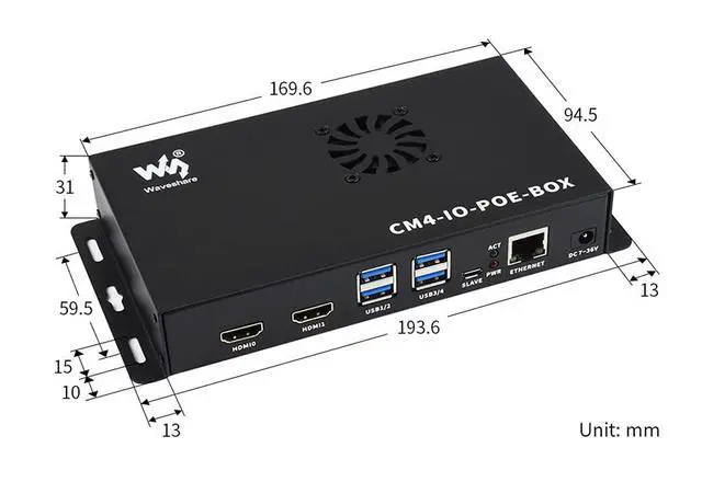 Alt view image 7 of 7 - PoE Mini-Computer Based on for Raspberry Pi Compute Module 4 (CM4 NOT Included), Rich Peripheral Connectors, Metal Case, Cooling Fan Inside