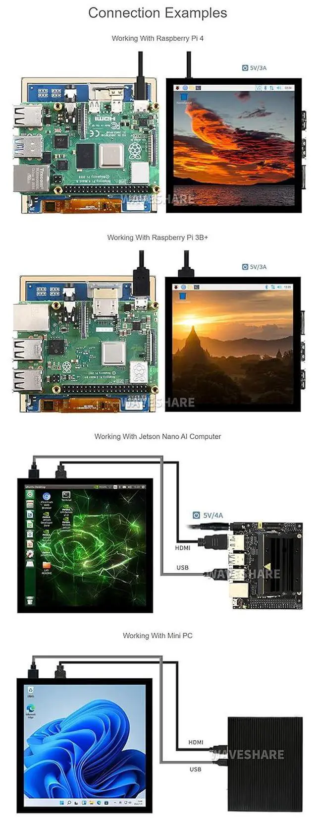 Alt view image 5 of 7 - 4inch HDMI Capacitive Touch IPS LCD Display C Version for Raspberry Pi/Jetson Nano/PC, Fully Laminated Screen,720×720 Resolution