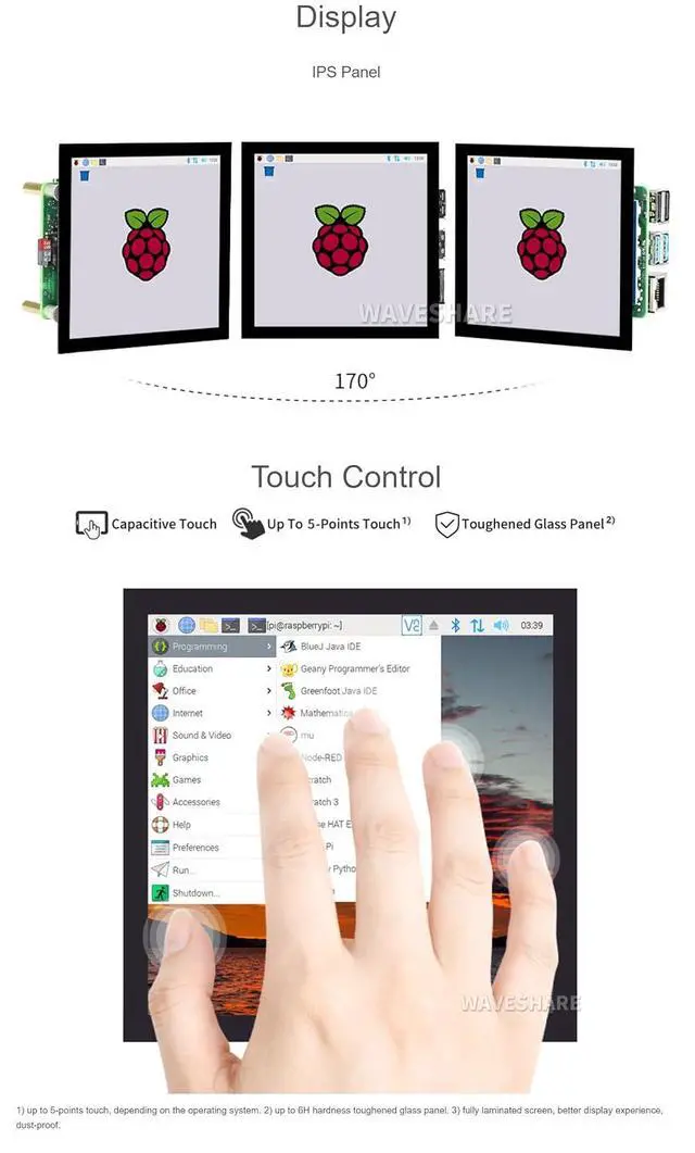 Alt view image 6 of 7 - 4inch HDMI Capacitive Touch IPS LCD Display C Version for Raspberry Pi/Jetson Nano/PC, Fully Laminated Screen,720×720 Resolution