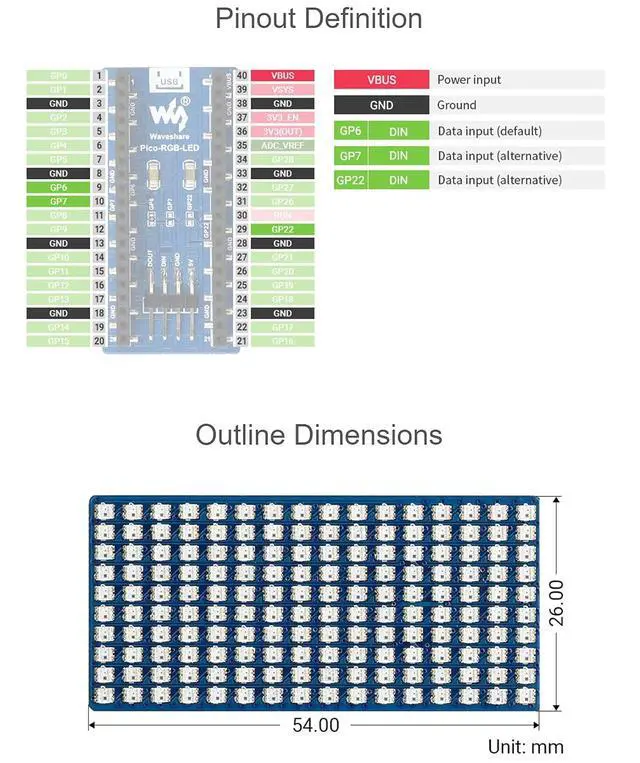 Alt view image 7 of 7 - RGB Full-Color LED Matrix Module Panel for Raspberry Pi Pico Series, Adjustable 256 Level Brightness, 16×10 RGB LEDs