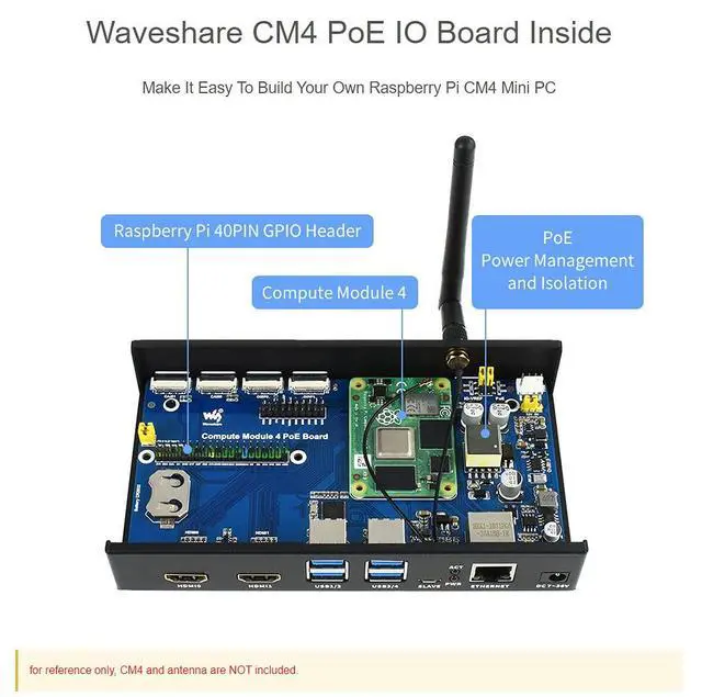 Alt view image 3 of 7 - PoE Mini-Computer Based on for Raspberry Pi Compute Module 4 (CM4 NOT Included), Rich Peripheral Connectors, Metal Case, Cooling Fan Inside