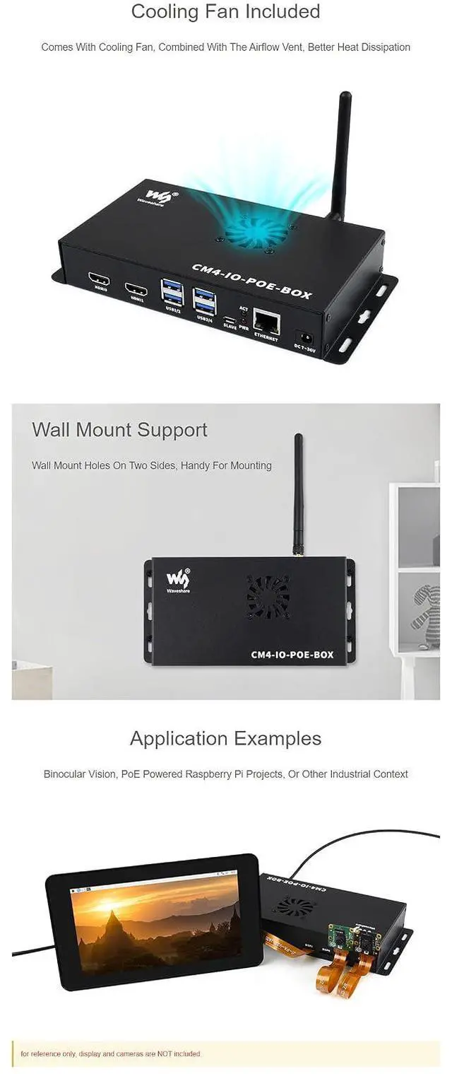 Alt view image 5 of 7 - PoE Mini-Computer Based on for Raspberry Pi Compute Module 4 (CM4 NOT Included), Rich Peripheral Connectors, Metal Case, Cooling Fan Inside