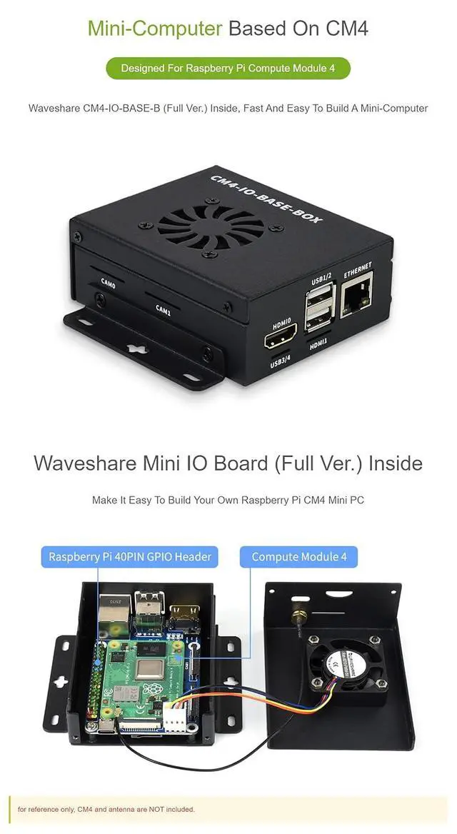 Alt view image 4 of 7 - Mini-Computer Based On Pi Compute Module 4 (CM4 NOT Included), Mini IO Board Full Version,Cooling Fan Inside, Metal Case Cov