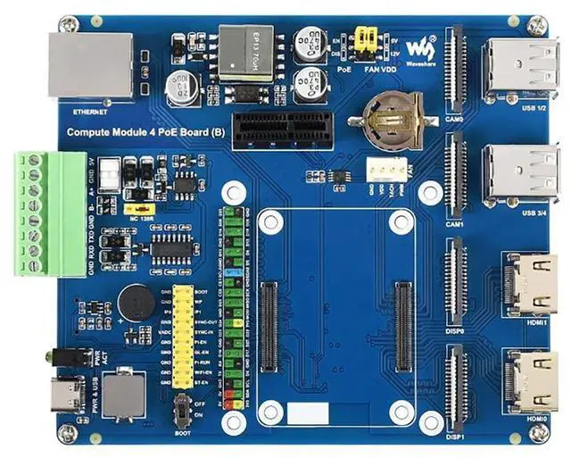 Main image of for Raspberry Pi Compute Module 4 IO Board with PoE Feature (Type B), for All Version of CM4 with Color-Coded 40PIN GPIO Header